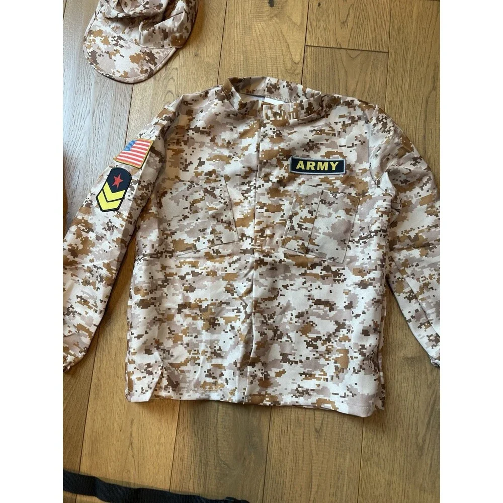 Army Military Combat Costume Kids Large Halloween + Accessories Open Box New